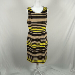 The Limited Brown Yellow Sleeveless Dress 10 Sheath Business Casual Striped